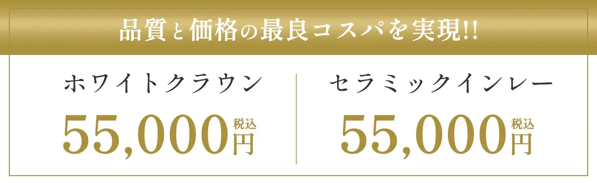 品質と価格の最良コスパを実現!!｜ホワイトクラウン 税込55,000円｜セラミックインレー 税込55,000円
